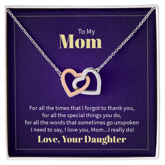 Interlocking Hearts Necklace - For Mom From Daughter