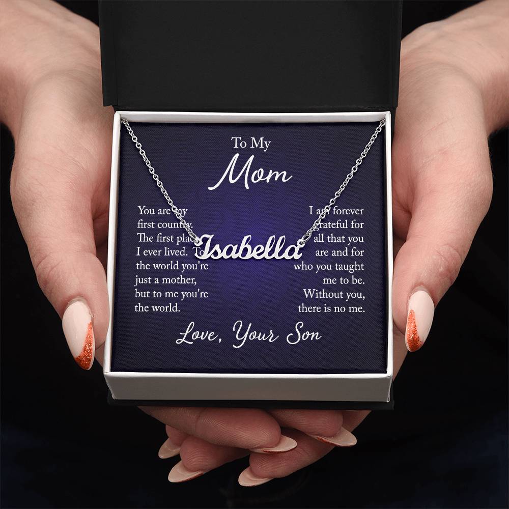 Custom Name Necklace w/ Message Card - For Mom From Son