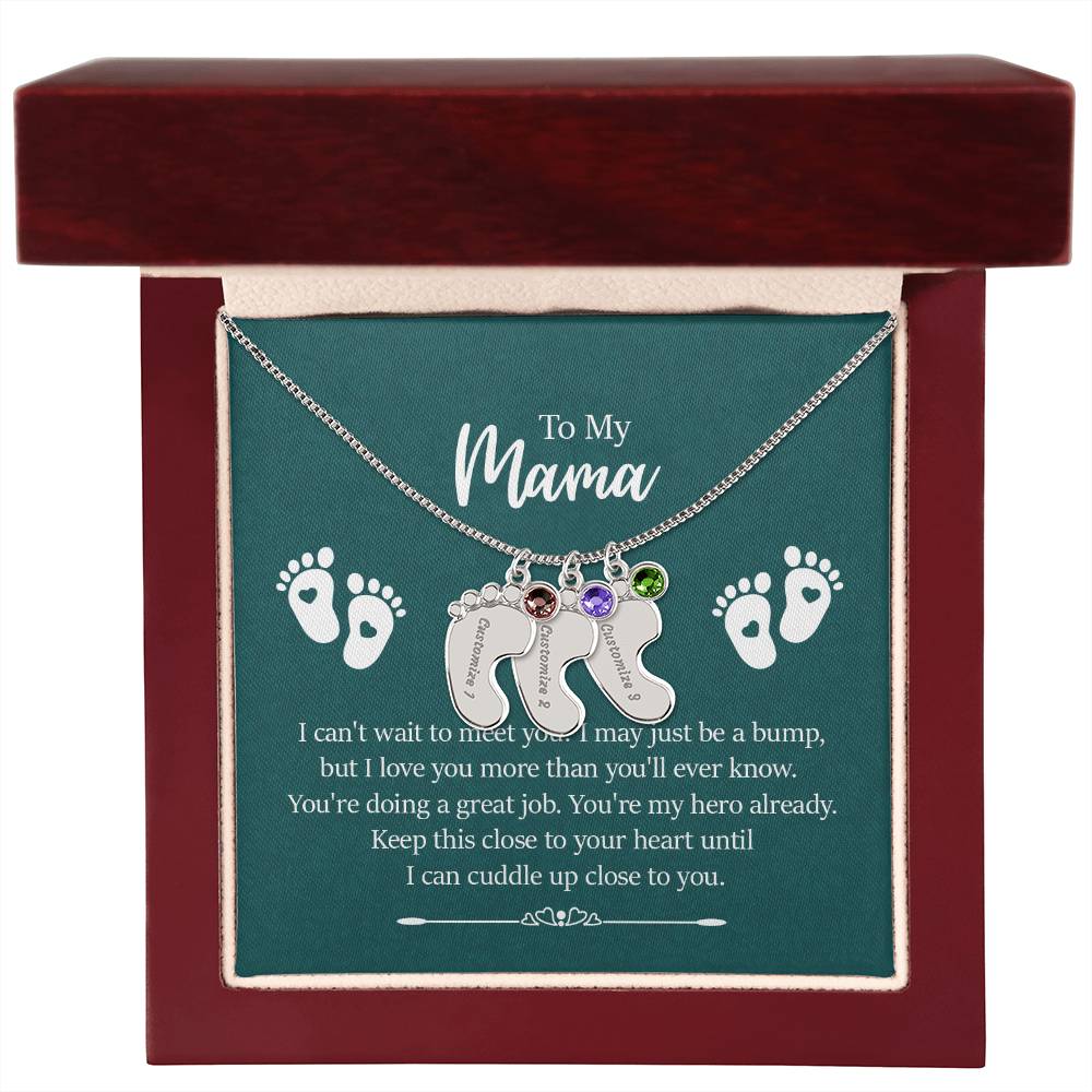 Engraved Baby Feet with Birthstones Necklace - To My Mama