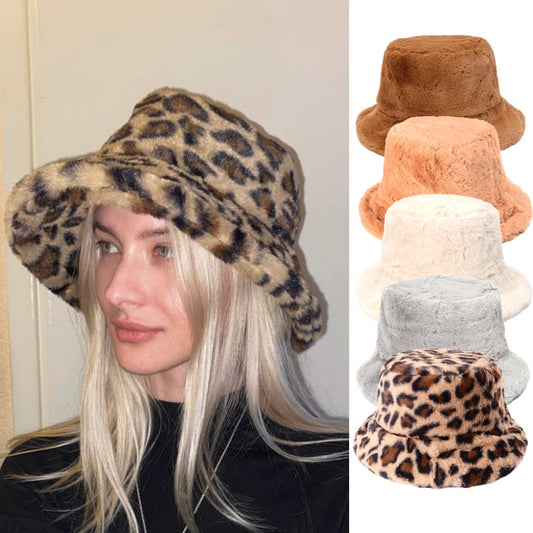 Fluffy Leopard  Bucket Hats