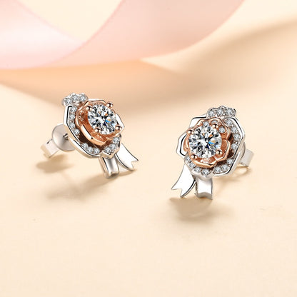 Silver Sparkling Rose Stud Earrings
