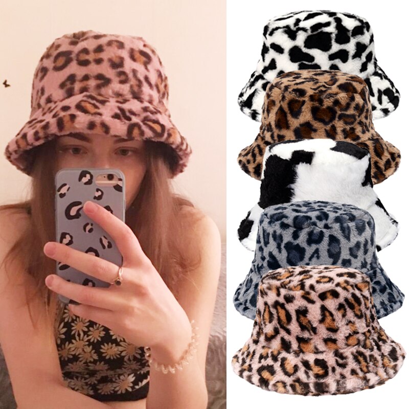 Fluffy Leopard  Bucket Hats