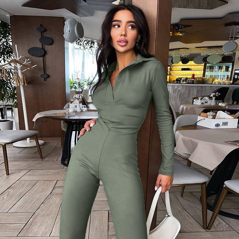 Long Sleeve V-Neck Jumpsuit